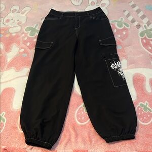 Black Casual Pants with Elastic Cuffs